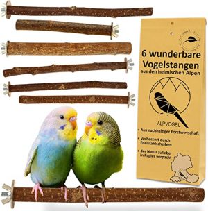 6 Natur Sitzstangen: für Wellensittich, Kanarienvogel, Nymphensittich. VERBESSERT: Edelstahl Scheiben & plastikfrei verpackt! DAS ORIGINAL:…