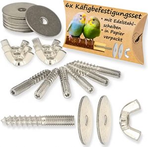 Alpvogel 6er Set Astschrauben (Torx), VERBESSERT: Edelstahl Scheiben 35mm extra stark, zur Käfig Befestigung, Zubehör für z.B. Vogelkäfige,…