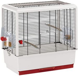 Ferplast 52056917 Vogelheim PIANO 3, Komplettausstattung, Maße: 50 x 30 x 52,5 cm, weiß, Rot