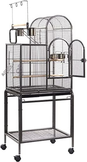 IKAYAA Papageienkäfig, Vogelkäfig, mit Spielzeug, Leiter, Barsch, Drahtvogelkäfig mit 4 Rollen 59,7 * 42,2 * 153,3 cm