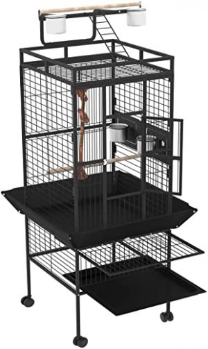 JVSISM 156 cm vogelkäfig 360°drehbaren Rollen vogelkäfig groß Schwarz für Finken,Sittiche, Papageien,Nymphensittiche,Tauben