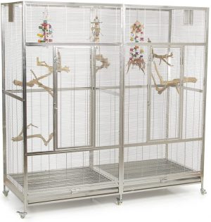 Montana Cages ® | Doppelvoliere, Vogelvoliere XXL für Wellensittiche, Finken, Kanarien, Nymphensittiche aus Edelstahl für Mohrenkopfpapageien