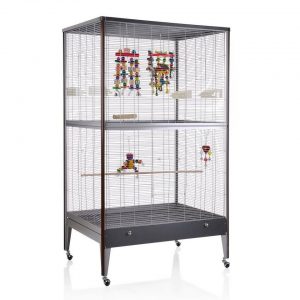 Montana Cages Vogelkäfig »Happy Home 99 B – Antik-Platinum/Oak«, Sittichkäfig, Käfig, Voliere für Sittiche waagerechte Verdrahtung & Anflugklappe