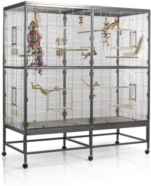 Montana Cages ® | Vogelvoliere Paradiso 150 | Antik-Platinum | Voliere für Wellensittiche, Nymphensittiche & Co.