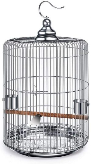 NYKK Einlagen für Vogelkäfige Metall-Edelstahl-runder Käfig-Papageien-Perlen-Vogelkäfig Kreativer runder Kanarienvogelkäfig Vogelvoliere (Größe :…