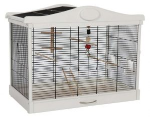 PETGARD Vogelkäfig »Vogelheim Vogelkäfig MILANO«, aus Holz schwarz-weiss mit Schublade und Spielzeug