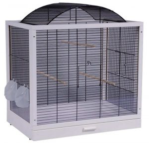 PETGARD Vogelkäfig »Vogelheim Vogelkäfig ROMANA«, aus Holz schwarz-weiss mit Schublade und Spielzeug