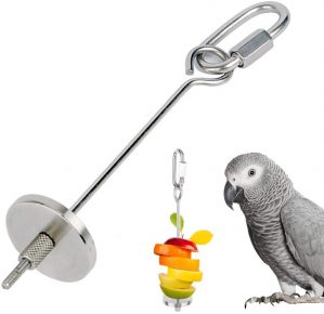THETAG Papageien-Spieß, Edelstahl Vogelspielzeug Papageien Lebensmittel Aufsteckspindel Nahrungsmittelfleisch Frucht Stock Stangen Halter (L)