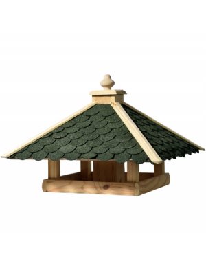 Vogelfutterhaus, für Wildvögel, Kiefernholz/Bitumen, natur/grün