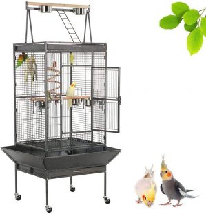 Yahee Vogelvoliere Vogelkäfig Vogelbauer mit 4 Rollen,5 Schüssel und 2 Holzsitzstangen, 80 x 76 x 172 cm
