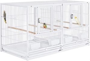 Yaheetech Großer Vogelkäfig Vogelvoliere Papageienkäfig Doppelkäfig Trennwand Trenngitter Zuchtkäfig Vogelhaus 96 X 46X 53 cm Weiß