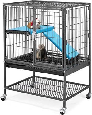 Yaheetech Kleintierkäfig, Metallkäfig für kleine Haustiere, Kaninchenstall mit 4 Räder, Käfig mit Rampen & Plattformen