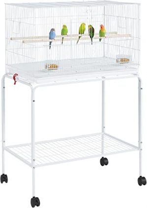 Yaheetech Stapelbarer breiter Vogelkäfig, Flugkäfig mit Sitzstangen für Papageien, Sittiche und andere Vögel, weiß 76 x 45,5 x 119 cm
