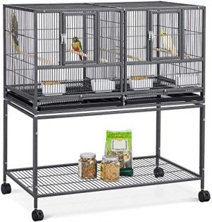 Yaheetech Stapelbarer breiter Vogelkäfig geteilter Brutkäfig für Kleinvögel Vogelkäfig mit Rollständer