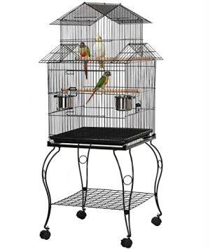 Yaheetech Vogelkäfig, Käfig, Vogelvoliere, Voliere mit Ständer für Wellensittiche, Großsittiche und Papageien ca. 59 x 59 x 139,5 cm