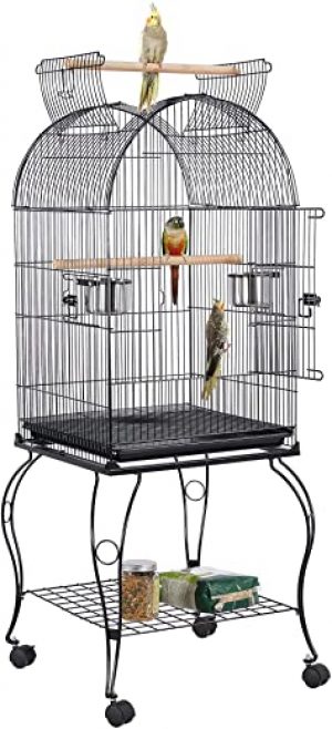 Yaheetech Vogelkäfig mit abziehbare Ständer Sittichkäfig Nymphensittich Vogelvoliere Kanarien Käfig Vogelhaus 3 Verschiedene Käfigdach