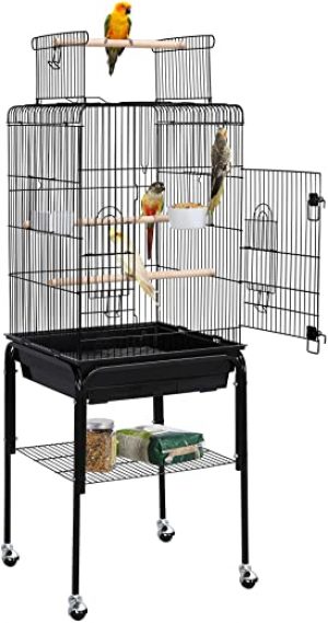 Yaheetech Vogelkäfig Vogelhaus Vogelbauer Wellensittichkäfig 46,5 x 46,5 x 136 cm Kanarien Käfig Exotenkäfig Papageienkäfig Nymphensittichkäfig