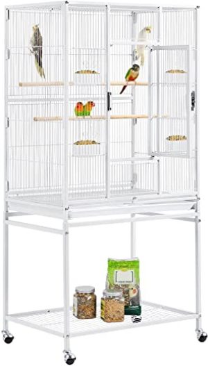 Yaheetech Vogelkäfig Vogelvoliere mit Tür und Rollen Vogelhaus für Nymphensittiche, Papageien Weiß
