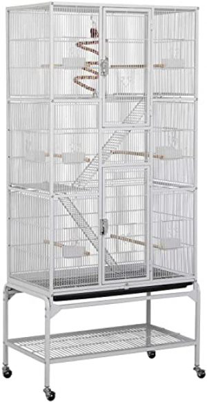 Yaheetech Vogelkäfig Vogelvoliere Nagerkäfig Vogelhaus mit Rollen 6 Sitzstangen, 8 Kunststoffnäpfe für Futter/Wasser