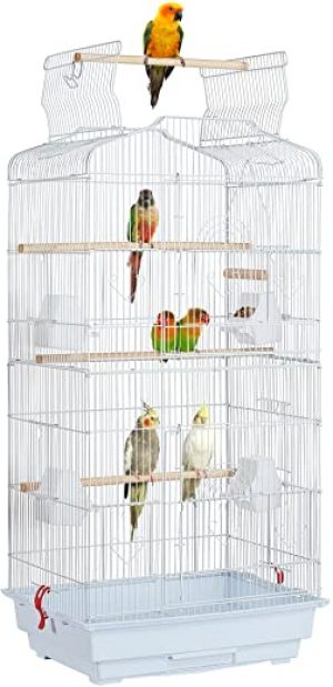 Yaheetech Vogelkäfig Vogelvoliere Tierkäfig Vogelhaus für Papagei Wellensittich 46 x 35.5 x 104.5cm Weiß