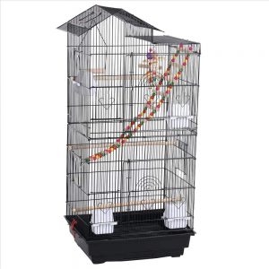 Yaheetech Vogelkäfig Vogelvoliere Wellensittichkäfig schwarz 46 x 35,5 x 99 cm, Vogelhaus mit Spielzeug Klettern
