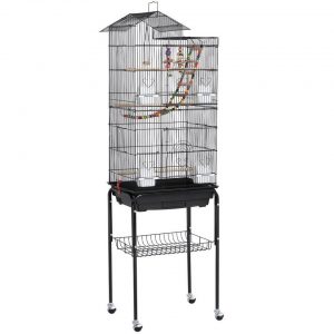Yaheetech Vogelkäfig, XL Vogelbauer Vogelvoliere Wellensittichvogelkäfig kanarienvögelkäfig mit Ständer 46 x 35,5 x 158,5 cm,360°drehbaren Rollen