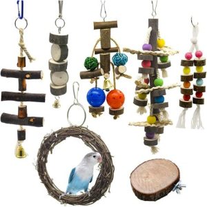 7 Stück Vogelspielzeug, Kauspielzeug, Tierdekorationskäfige mit Glocke für Sittiche, Nymphensittiche, Stare, Aras und kleine Haustiere
