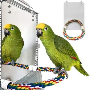 7 Zoll Vogelspiegel mit Seil Barsch Papagei Spiegelkäfig Vogelspielzeug Schaukel Papageienkäfig Spielzeug Sittich Papagei Papagei Papagei Vogel…