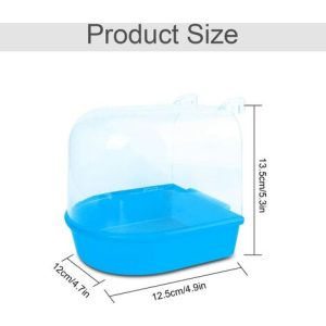 Papageienbad, Vogelbad, Haustier Papageienbad Vogelkäfig Zubehör Badespiegel Duschbox Käfig, 12,5 × 13 × 13,5 cm, blau