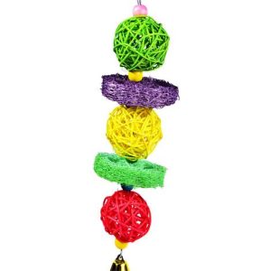 Papageienspielzeug Sittichspielzeug Natürlicher Luffa Sepak Takraw Vogelkäfig Bissspielzeug mit Glocke Holz Papageienschaukel für Papageien Finken…