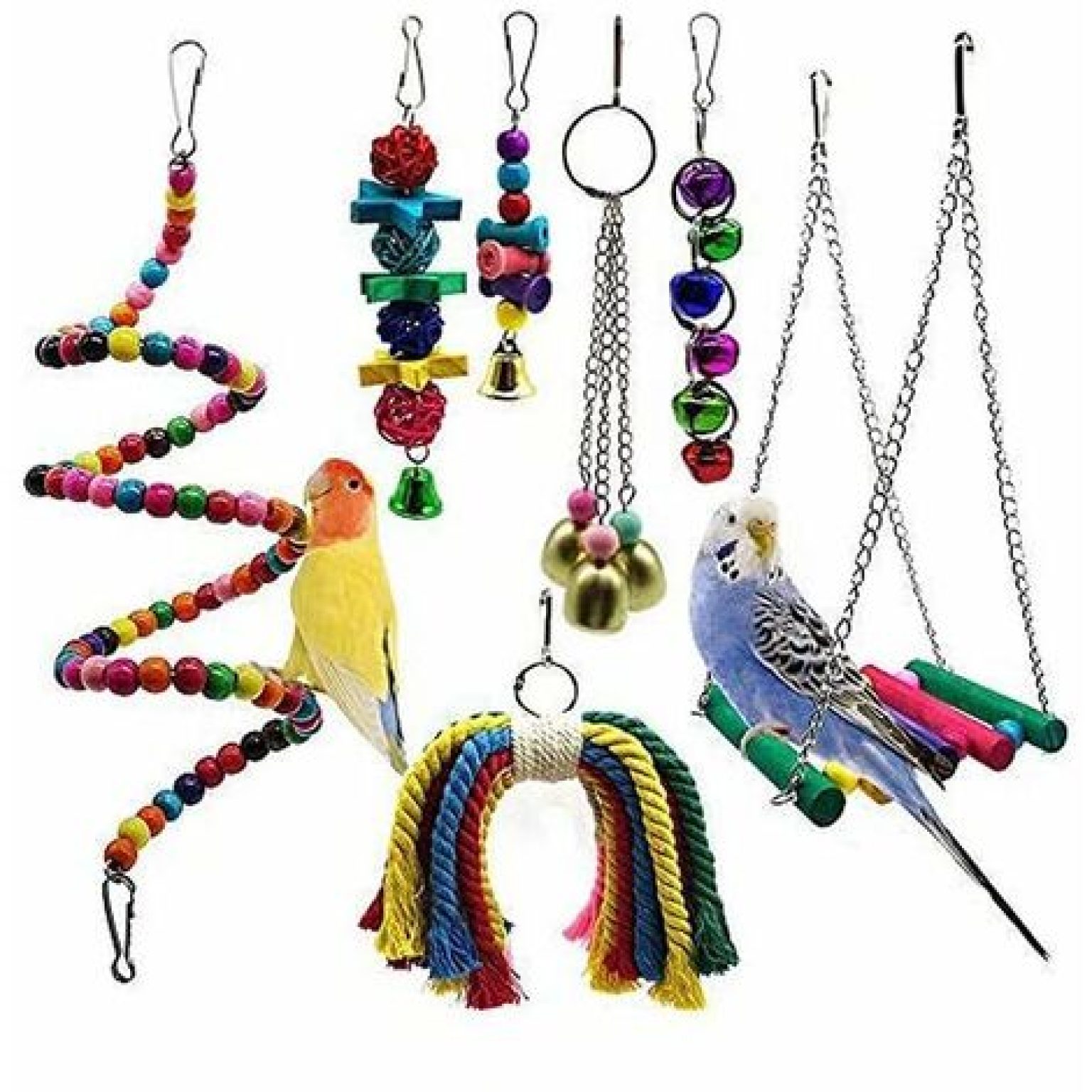 Vogelständer Spielzeug Mit Glocken – Drehbar, Natürliches Holz, Für Sittiche & Papageien