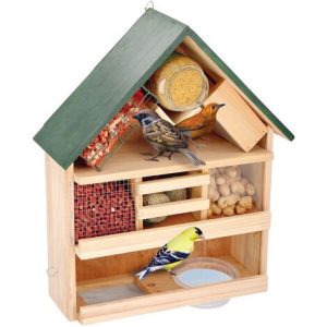 Vogelfutterspender zum Aufhängen aus Holz, 39x13x44cm, Futterspender Futtersäule Futterstelle