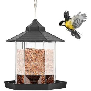 Vogelhaus zum Aufhängen Vogelfutterspender mit Dach für den Patio Garten – Grau