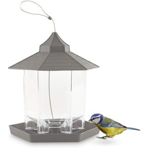 Vogelhäuschen, Vogelhäuschen im Freien, hängendes Vogelhäuschen, große Kapazität wasserdichter sechseckiger Garten hängender…