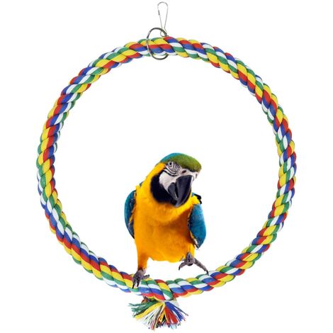 Vogelschaukel, Baumwollschaukel im Käfig hängend, Bissfestes Spielzeug, Spielzeug für Papagei, Spatz und Kleinsittich gegen Langeweile (25cm)