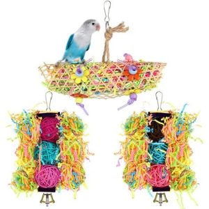 Vogelspielzeug, 3 Pack Schaukel Kauen Zubehör mit Glocken Wellensittich Spielzeug Papageien Hängematten für kleine Vögel Sittiche Nymphensittiche…