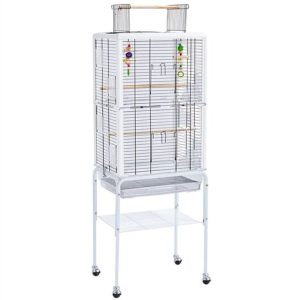 Yaheetech Transparenter Vogelkäfig mit Ständer für kleine Vögel/Sittiche/Wellensittiche rollender Vogelkäfig mit Spielzeug