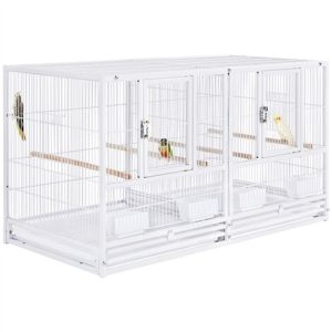 Yaheetech Vogelkäfig Großer Vogelvoliere Papageienkäfig Doppelkäfig Trennwand Trenngitter Zuchtkäfig Vogelhaus 96 X 46 X 53 cm (Weiß) – Weiß