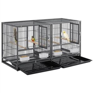 Yaheetech Vogelkäfig Großer Vogelvoliere Papageienkäfig Doppelkäfig Trennwand Trenngitter Zuchtkäfig Vogelhaus 96 X 46 X 53 cm (Schwarz) – Schwarz