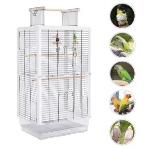 Yaheetech Vogelkäfig Vogelvolieren mit Spielzeug transparente Vogelvolieren für kleine Vögel/Wellensittiche, Weiß