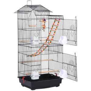 Yaheetech Vogelkäfig Wellensittich Kanarien Käfig Vogelhaus mit Vogelspelzeug Schwarz – Schwarz