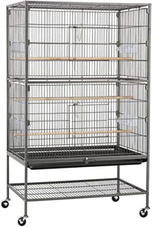 Yaheetech Vogelvoliere Vogelkäfig 2 Türen Vogelhaus Käfig mit 4 Rollen Nagervoliere 131cm hoch