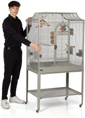 Montana Cages ® | Sittichkäfig, Käfig, Voliere, Vogelkäfig Madeira II – Platinum mit Ständer & Anflugklappe