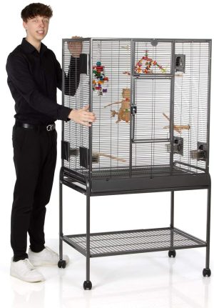 Montana Cages ® | Sittichkäfig, Käfig,Voliere, Vogelkäfig, Madeira Single – Antik mit Anflugklappe ca. 86 x 54 x 155 cm