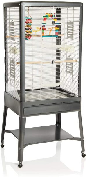 Montana Cages ® | Vogelkäfig ca. 64 x 54 x 154 cm Käfig, Vogelvoliere, Voliere mit Ständer für Wellensittiche, Großsittiche und Papageien