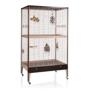 Montana Cages Vogelkäfig »Happy Home 99 B – Choco-Vanilla/Walnut«, Sittichkäfig, Käfig, Voliere für Sittiche waagerechte Verdrahtung & Anflugklappe