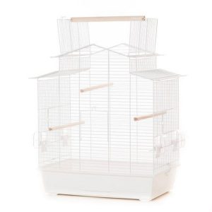 Ollesch Vogelkäfig »Vogelkäfig Wellensittich Kanarien mit Freisitz & Zubebör weiß«
