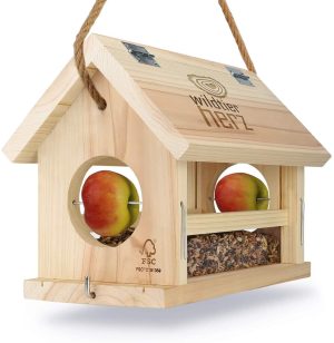 wildtier herz I Vogelfutterhaus M Handarbeit aus Natur-Holz für Gartenvögel wetterfest, naturbelassen I Vogelhaus zum Aufhängen im Garten und Balkon