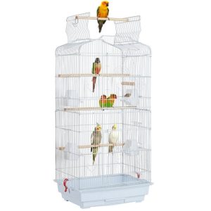 Yaheetech Vogelkäfig, Käfig Vogelvoliere Tierkäfig Vogelhaus für Papagei Wellensittich 46 x 35.5 x 104.5cm Weiß