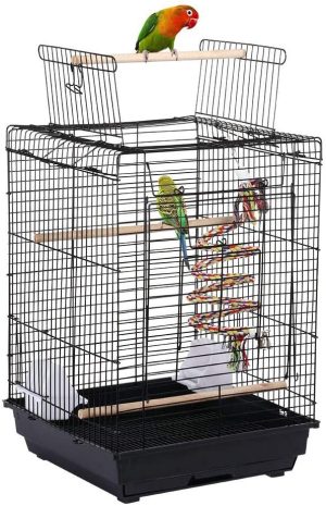 Yaheetech Vogelkäfig mit Vogelspielzeuge Wellensittichkäfig Nymphensittiche Fink Papageienkäfig mit Dach 40 x 40 x 58 cm